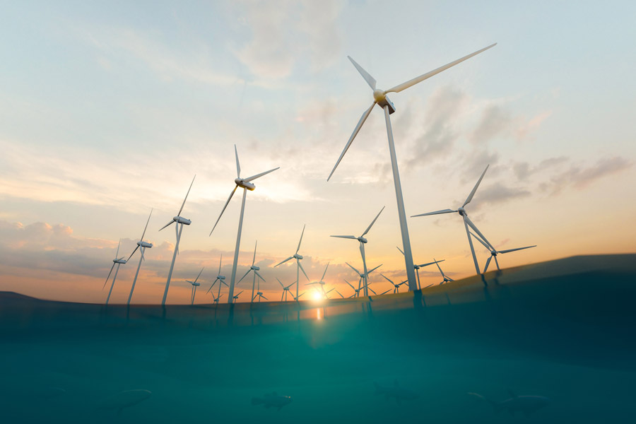 La energía eólica sostenible se construye en el espacio y el viento